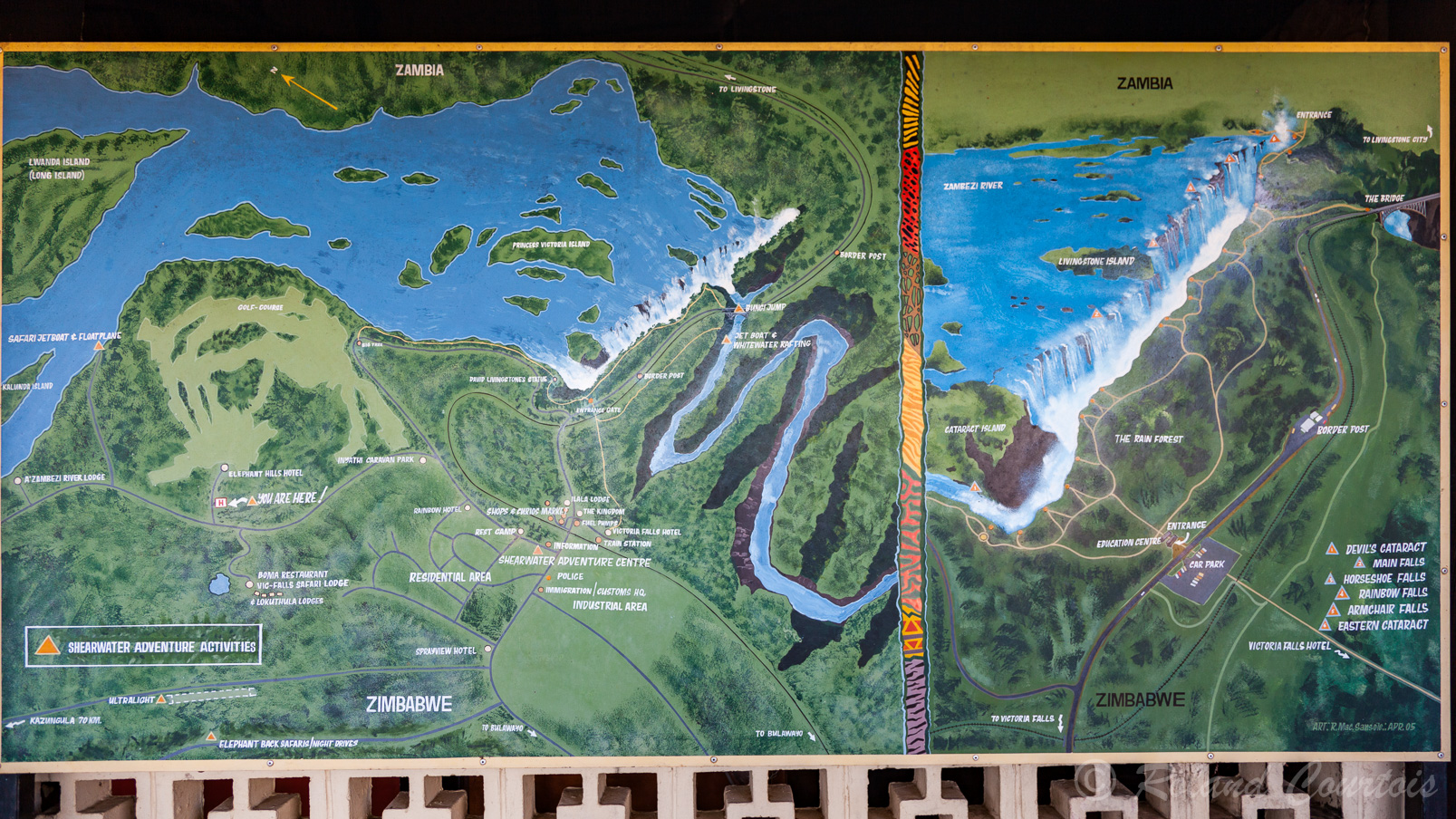 Les chutes Victoria:  cette carte montre bien la géographie de ces belles chutes.