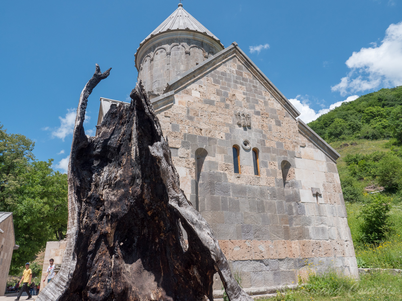 Monastère de Haghartsine, Eglise Ste Mère de Dieu. Un noyer arbre sacré foudroyé il y a 4-5 ans.