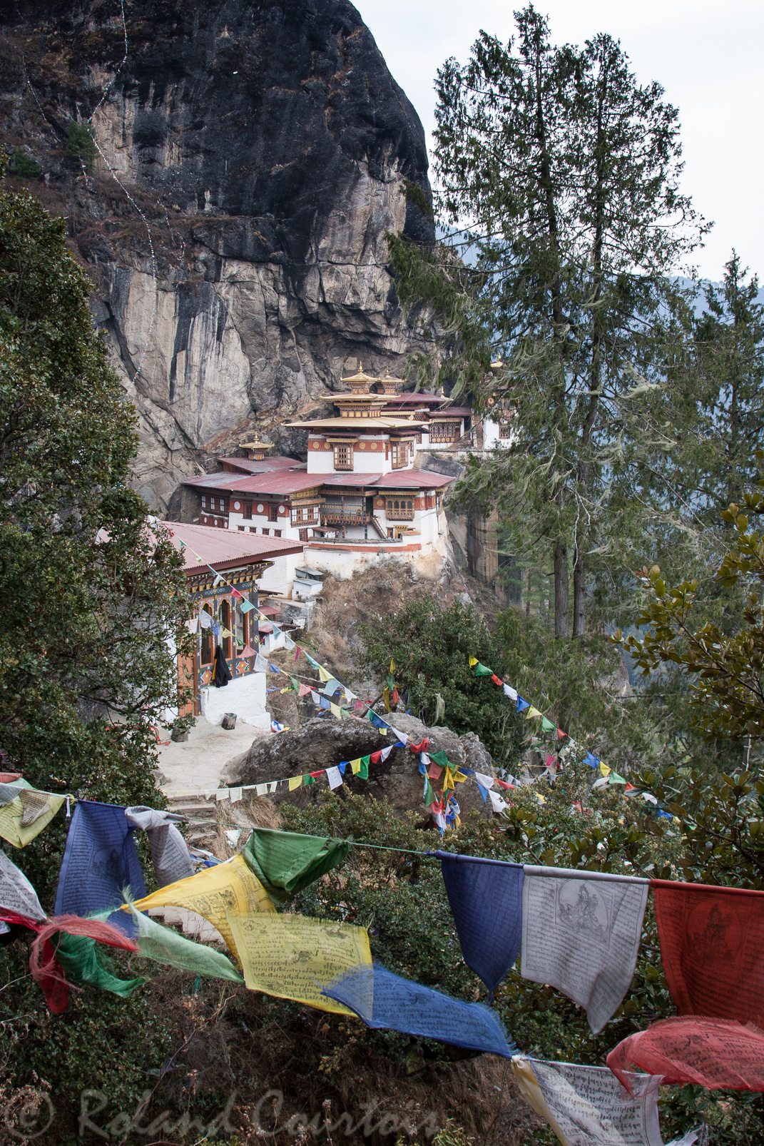 Le Tanktsang est accroché à la roche noire à 2950 m d’altitude, il surplombe la vallée d’une hauteur de 800 mètres.