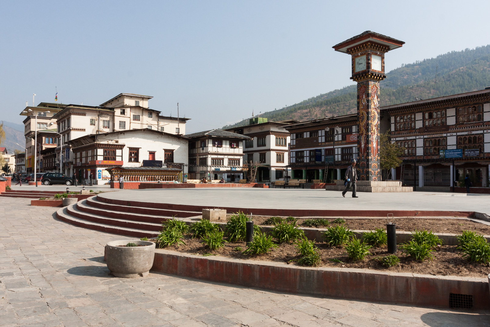 Au centre de Thimphu, place de l'Horloge