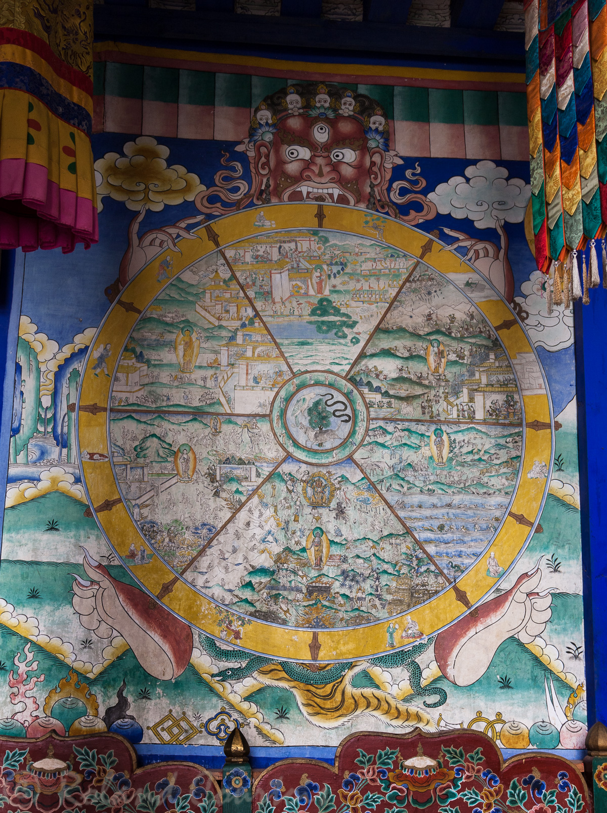 Dzong de Wangduephodrang. Mandala, ce support de méditation représente la roue de la vie (mars 2011)