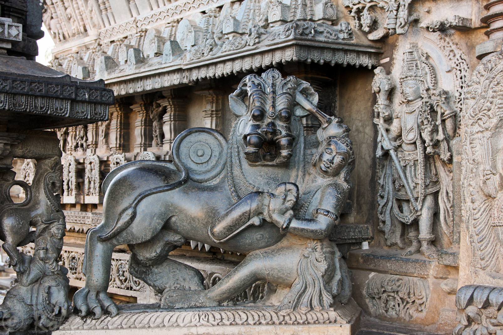 Belur, temple de Chennakeshava: lion, gardien du sanctuaire