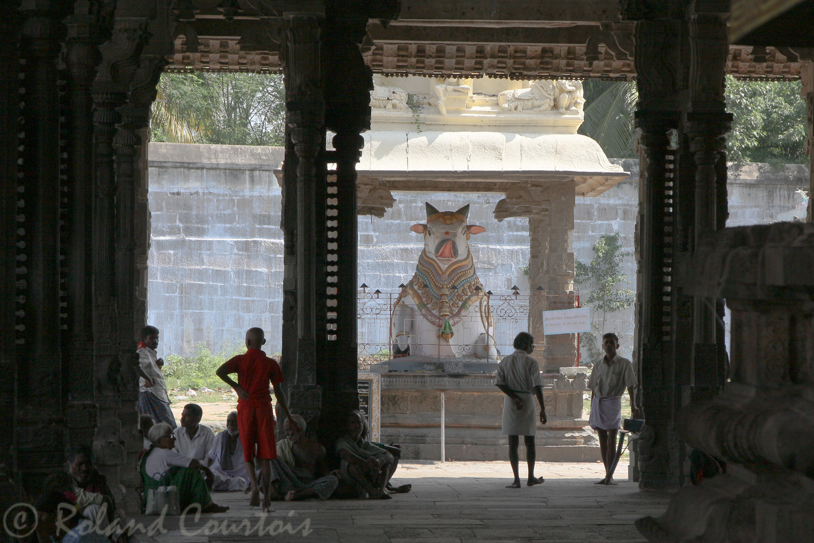 Temple d'Ekambareshvara. Nandi attendant Shiva