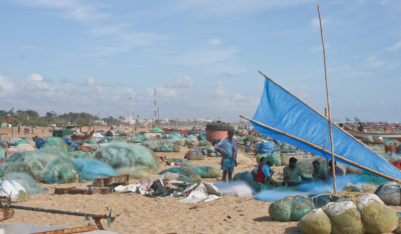 Madras, les pêcheurs sur la plage.