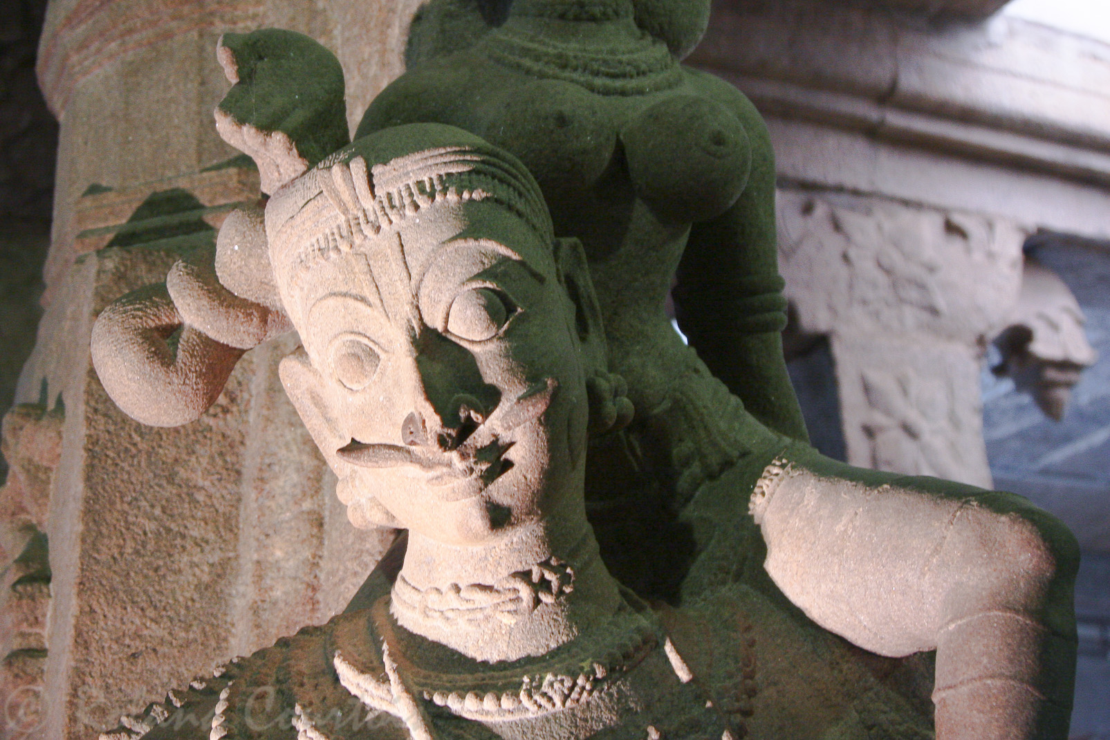 Temple de Minakshi: un chasseur tenant sa femme sur l'épaule.