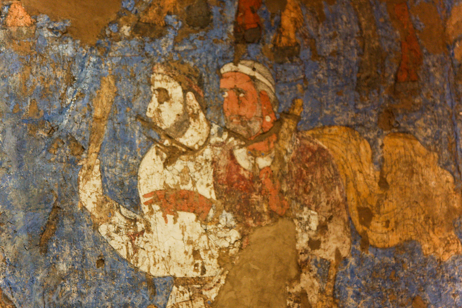 Musée d'Afrasiab: détail des fresques représentant le récit épique de la splendeur régnant à la cour.